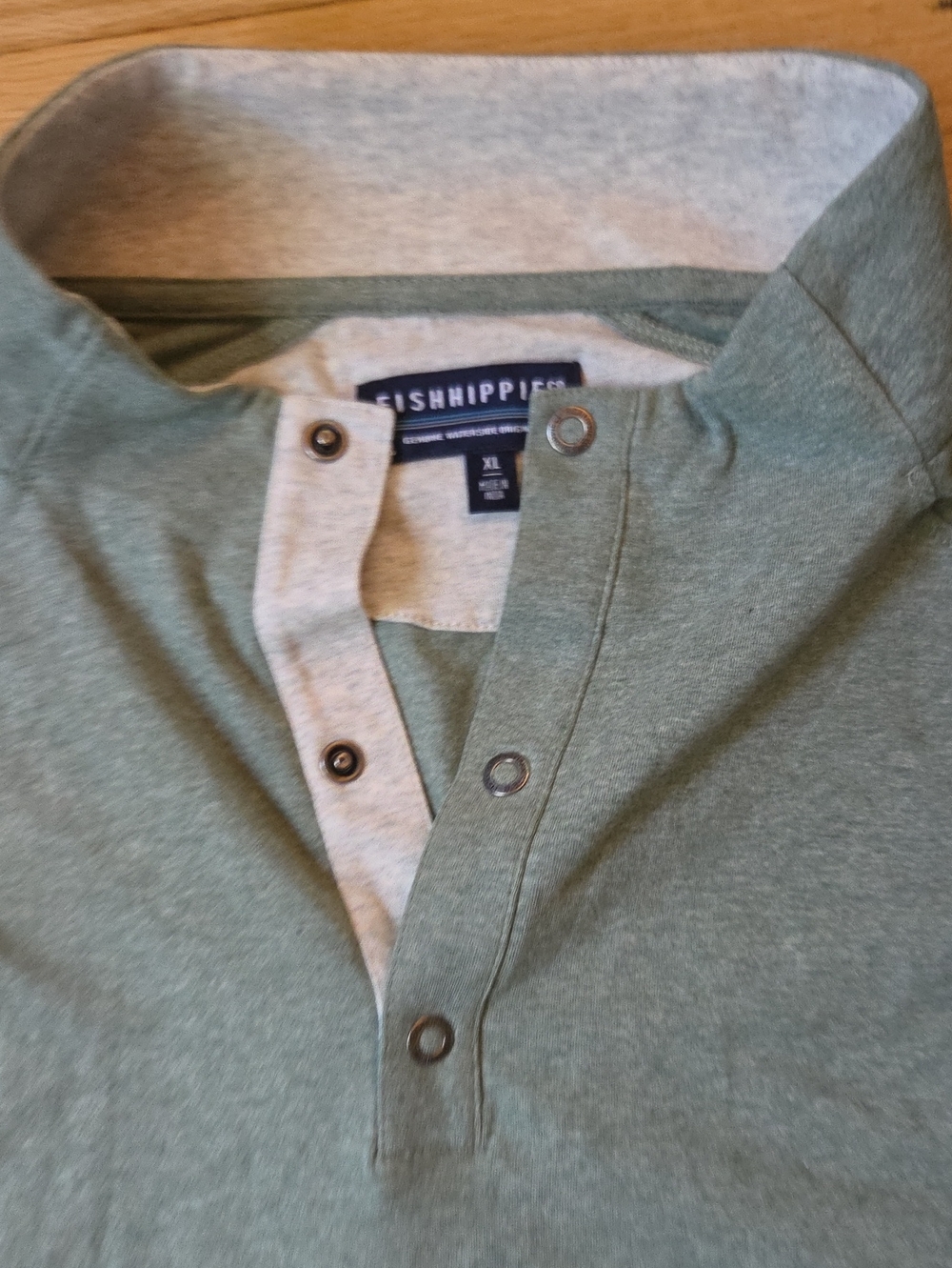 NWOT Fish Hippie Co Men's Green Snap Henley Shirt XL Coastal Gorpcore